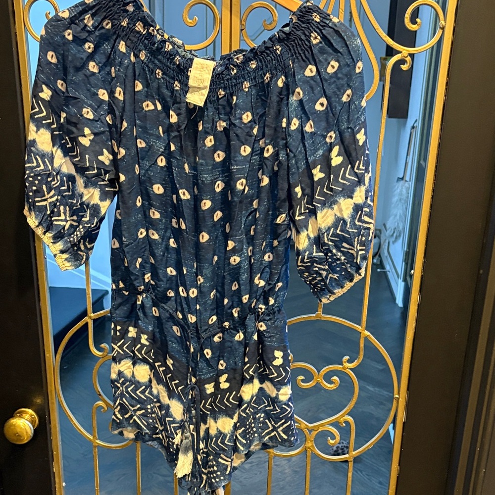 Evil eye tribal Off-Shoulder oversized xs romper shorts free people Jen’s pirate